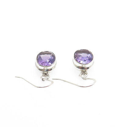 925 Sterling Silver Vintage Real Oval-Cut Amethyst Dangle Earrings