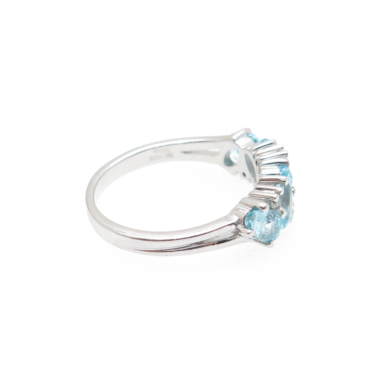925 Sterling Silver Real Oval-Cut Blue & Round-Cut White Topaz Ring Size 6.25
