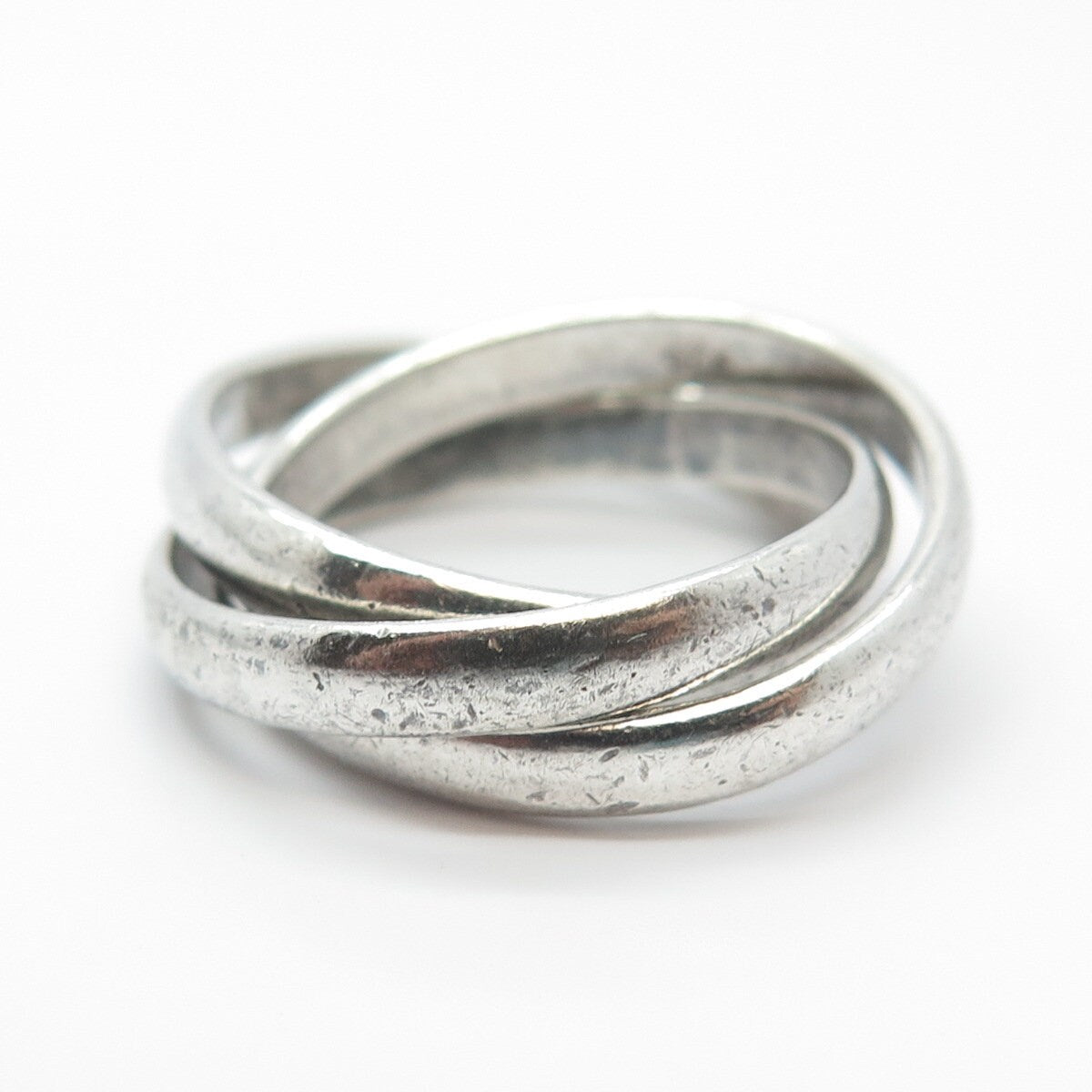 925 Sterling Silver Vintage Triple Interlocked Ring Size 6.25