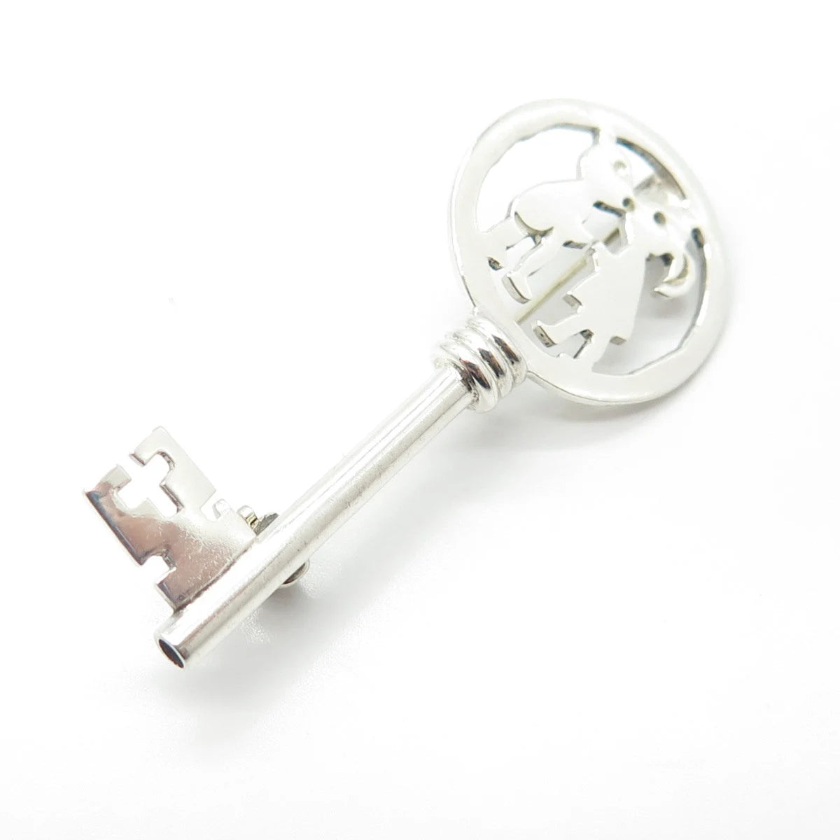 925 Sterling Silver Vintage Mexico Boy & Girl Kiss Key Pin Brooch