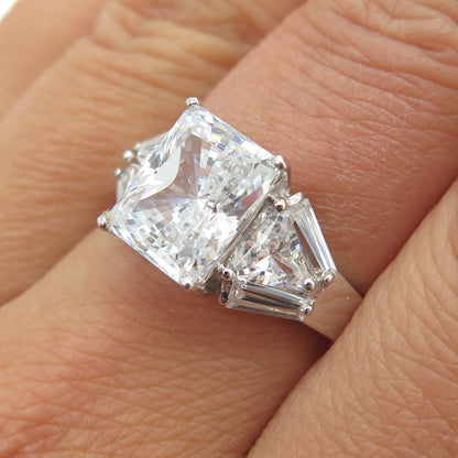 925 Sterling Silver Radiant & Tapered Baguette-Cut Shaped C Z Ring Size 7