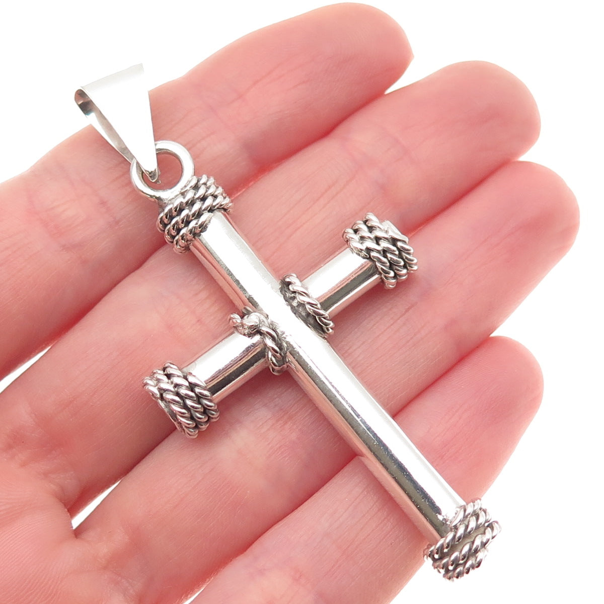 925 Sterling Silver Vintage Mexico Roped Cross Pendant