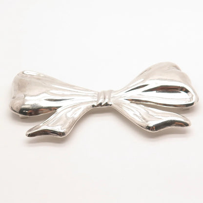 925 Sterling Silver Vintage Bow Large Pin Brooch