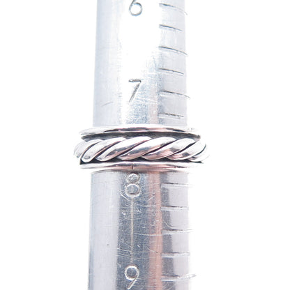 925 Sterling Silver Vintage Mexico Rope Oxidized Rotating Band Ring Size 7.75