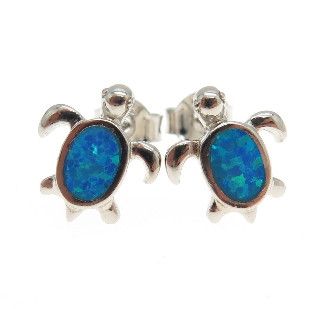 925 Sterling Silver Real Opal Turtle Stud Earrings