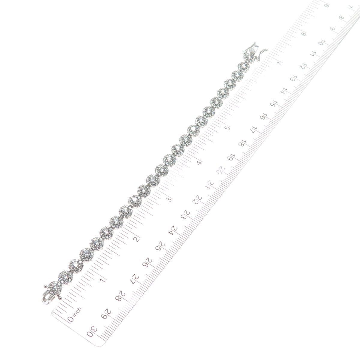 925 Sterling Silver Round-Cut C Z Flower Link Sparkle Bracelet 6.5"
