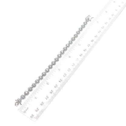 925 Sterling Silver Round-Cut C Z Flower Link Sparkle Bracelet 6.5"