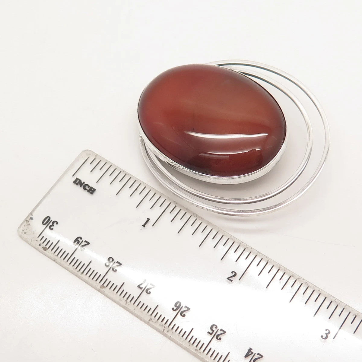 925 Sterling Silver Vintage Israel Real Red Agate Gemstone Pin Brooch / Pendant