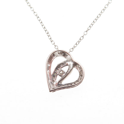 925 Sterling Silver Real Round-Cut Diamond Heart Cable Chain Necklace 18"