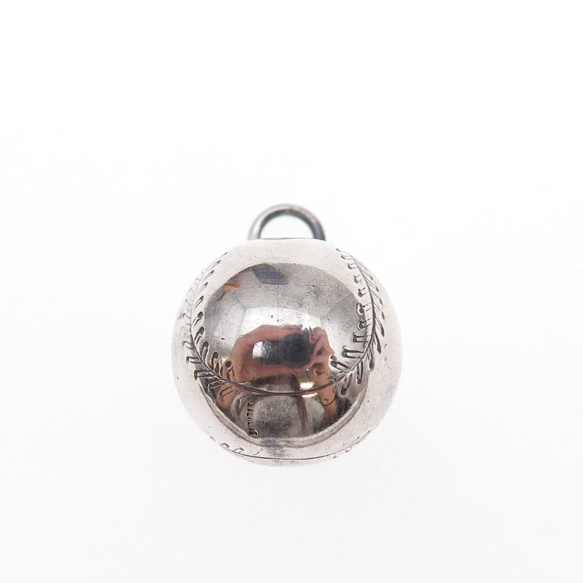 925 Sterling Silver Antique Art Deco Baseball Ball Oxidized 3D Charm Pendant