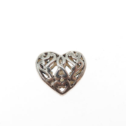 925 Sterling Silver Vintage Ornate Heart Bead Charm
