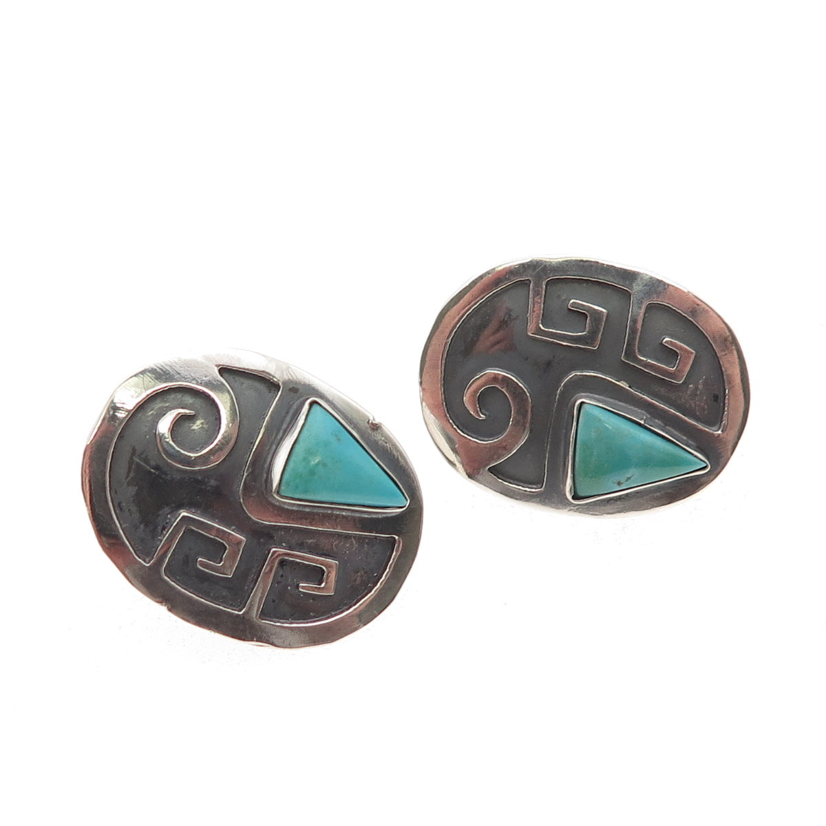 Old Pawn 925 Sterling Silver Vintage Southwestern Turquoise Screw Back Earrings