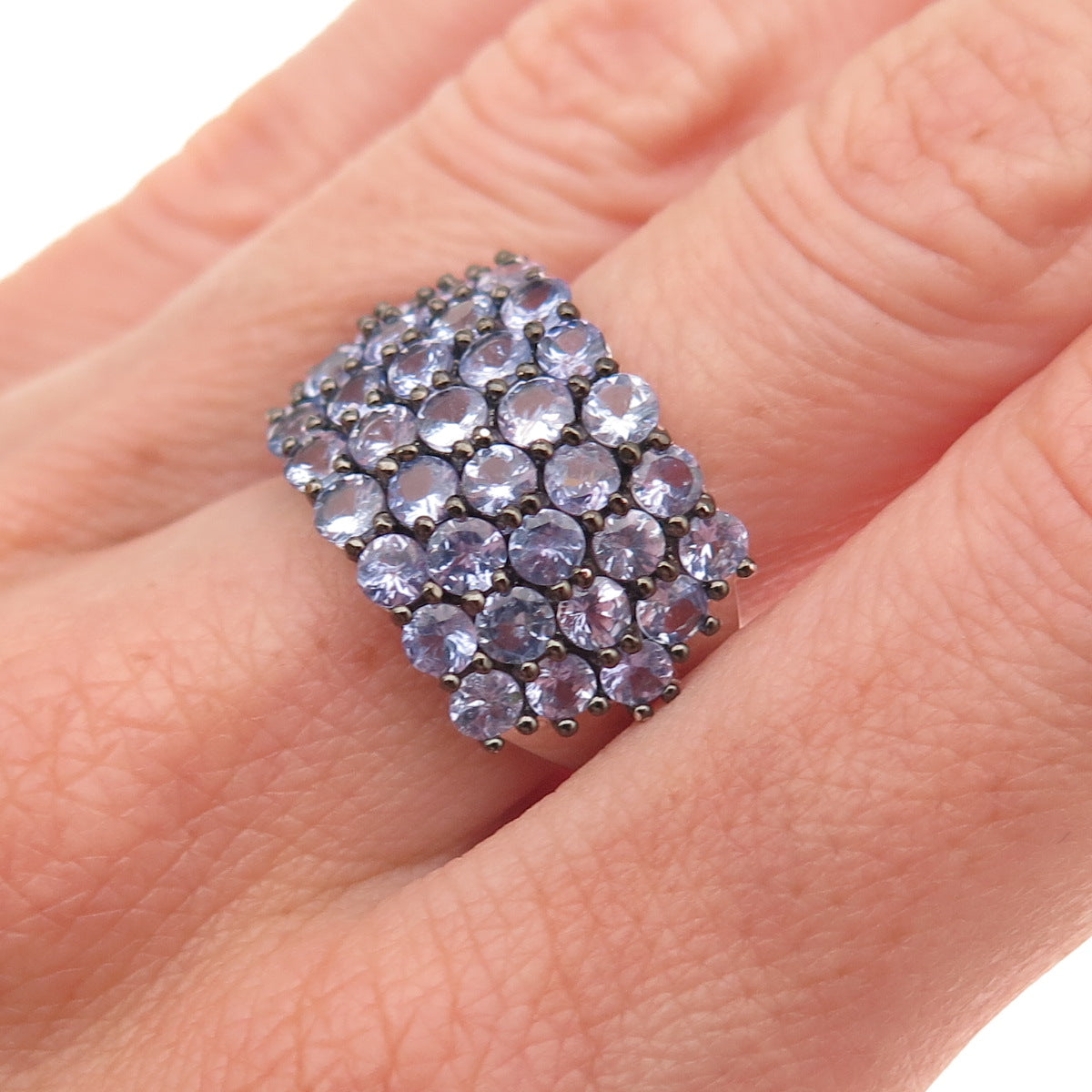 925 Sterling Silver Real Round-Cut Tanzanite Ring Size 8
