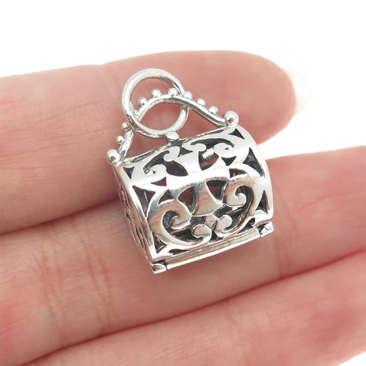 925 Sterling Silver Vintage Lady's Bag Ornate Locket Pendant