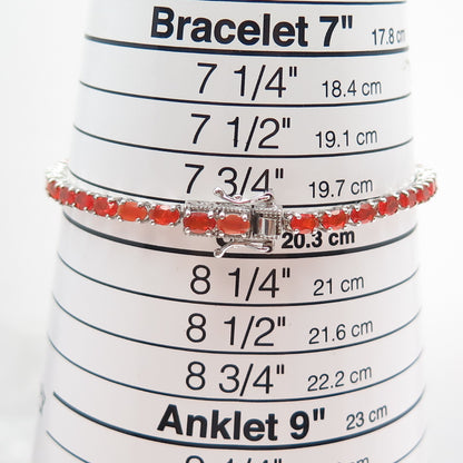 D'JOY 925 Sterling Silver Real Oval-Cut Fire Opal Tennis Link Bracelet 8"