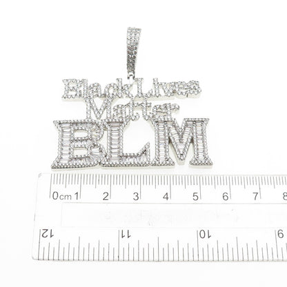 925 Sterling Silver Round & Emerald-Cut C Z Black Lives Matter Pendant