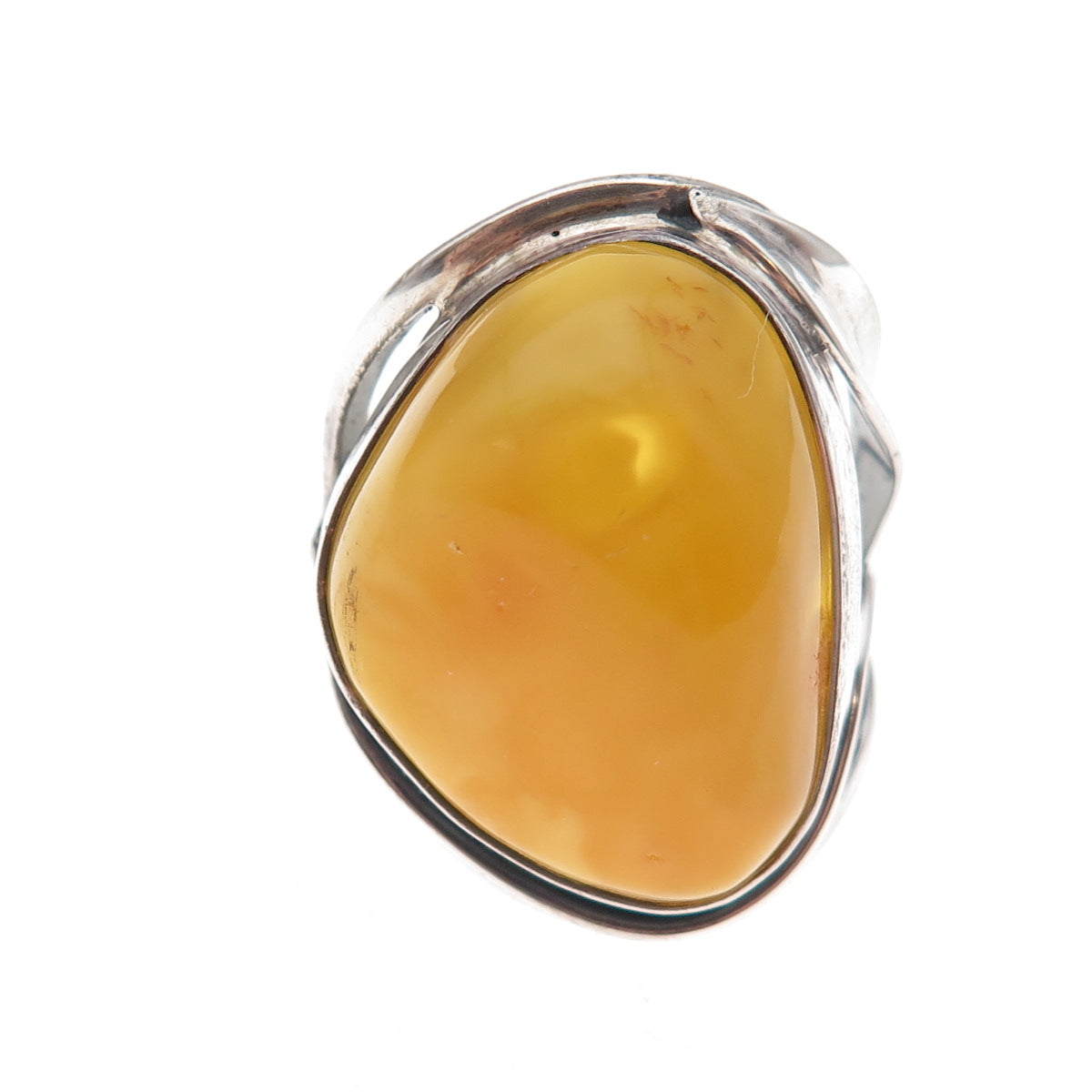 925 Sterling Vintage Real Butterscotch Amber Modernist Adjustable Ring Size 6