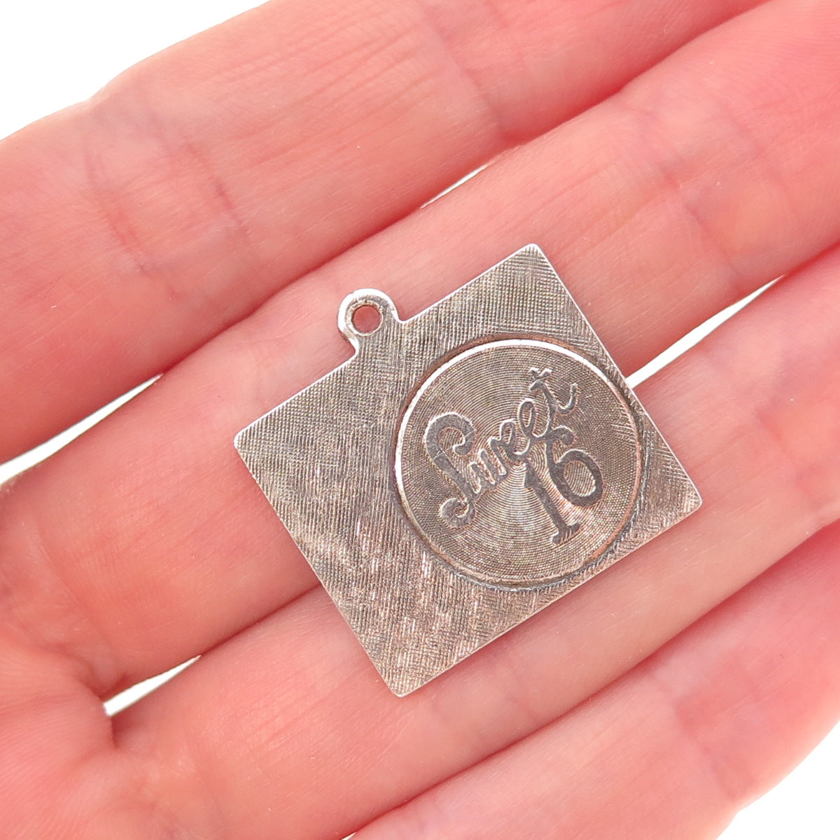 925 Sterling Silver Vintage Sweet 16 Oxidized Charm Pendant