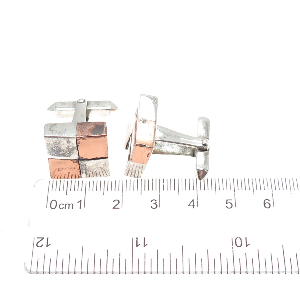 ANTONIO PINEDA 970 Silver 2-Tone Vintage Mexico Modernist Geometric Cufflinks