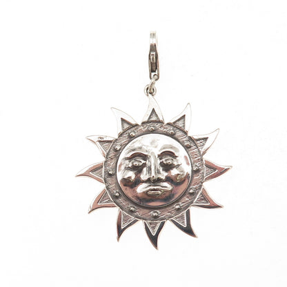 925 Sterling Silver Vintage Sun Face Lobster Lock Clasp Oxidized Pendant