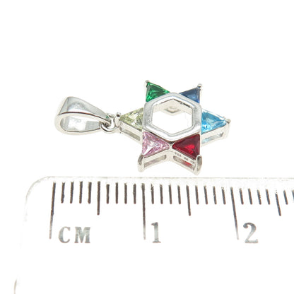 925 Sterling Silver Multi-Color C Z Star of David Judaica Pendant