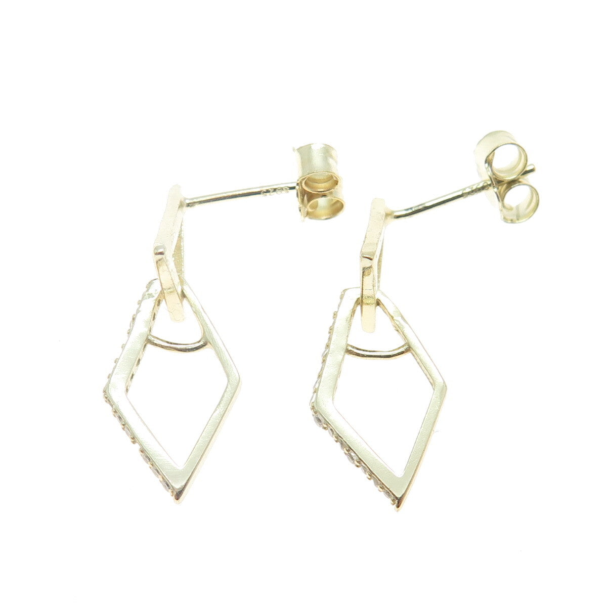925 Sterling Silver Gold Plated Round-Cut C Z Modernist Geometric Earrings