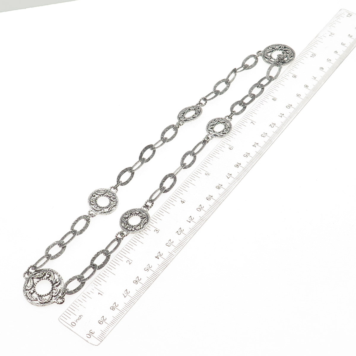 Carolyn Pollack 925 Sterling Silver Vintage Ornate Disc Chain Necklace 18"