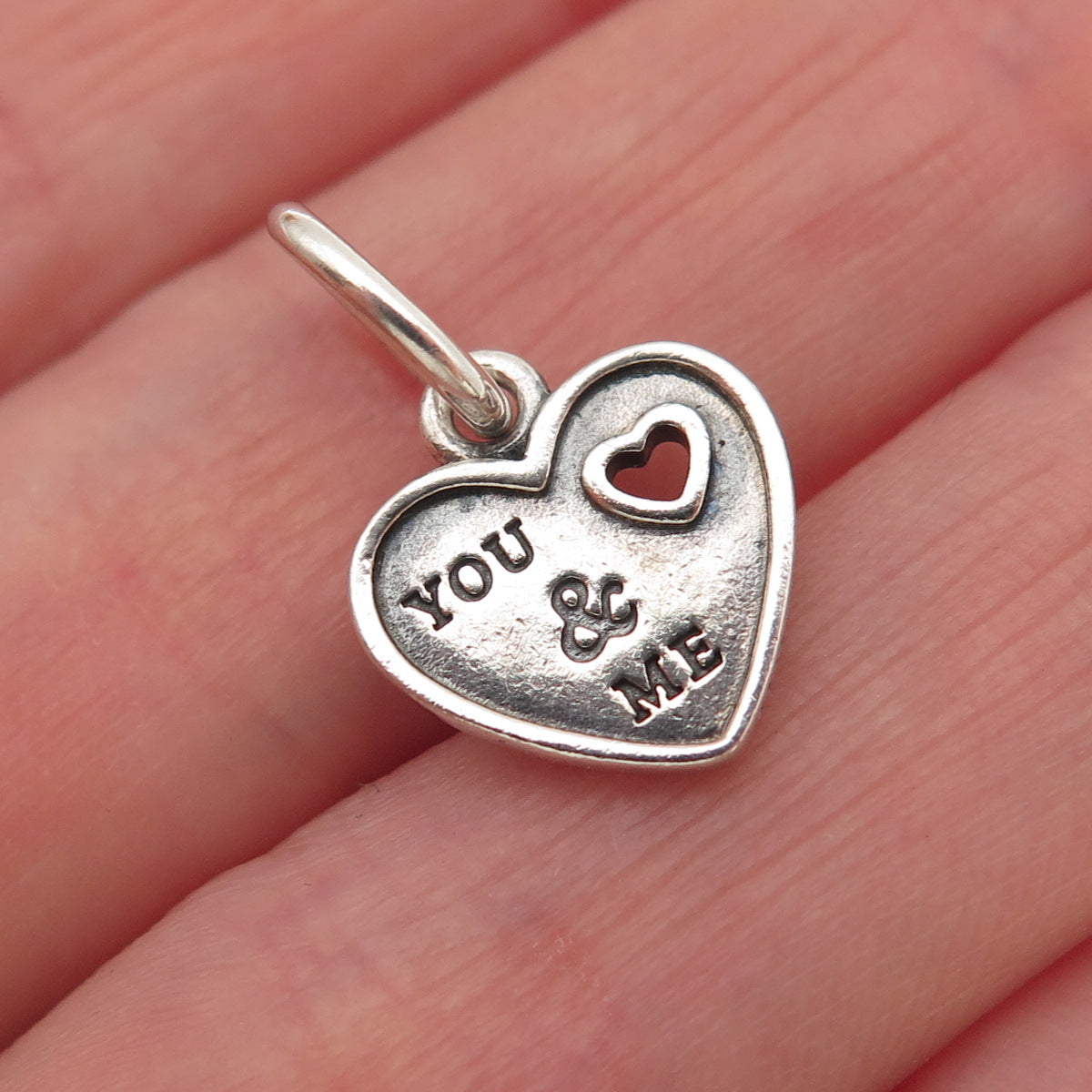 PANDORA 925 Sterling Silver You & Me I Love You Heart Dangle Mini Charm Pendant