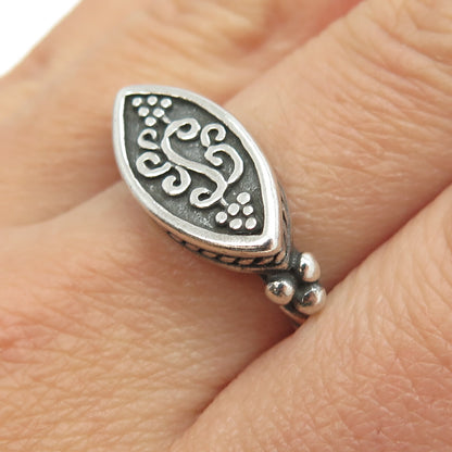 925 Sterling Silver Vintage Grape Vine Marquise-Shape Signet Ring Size 9.25