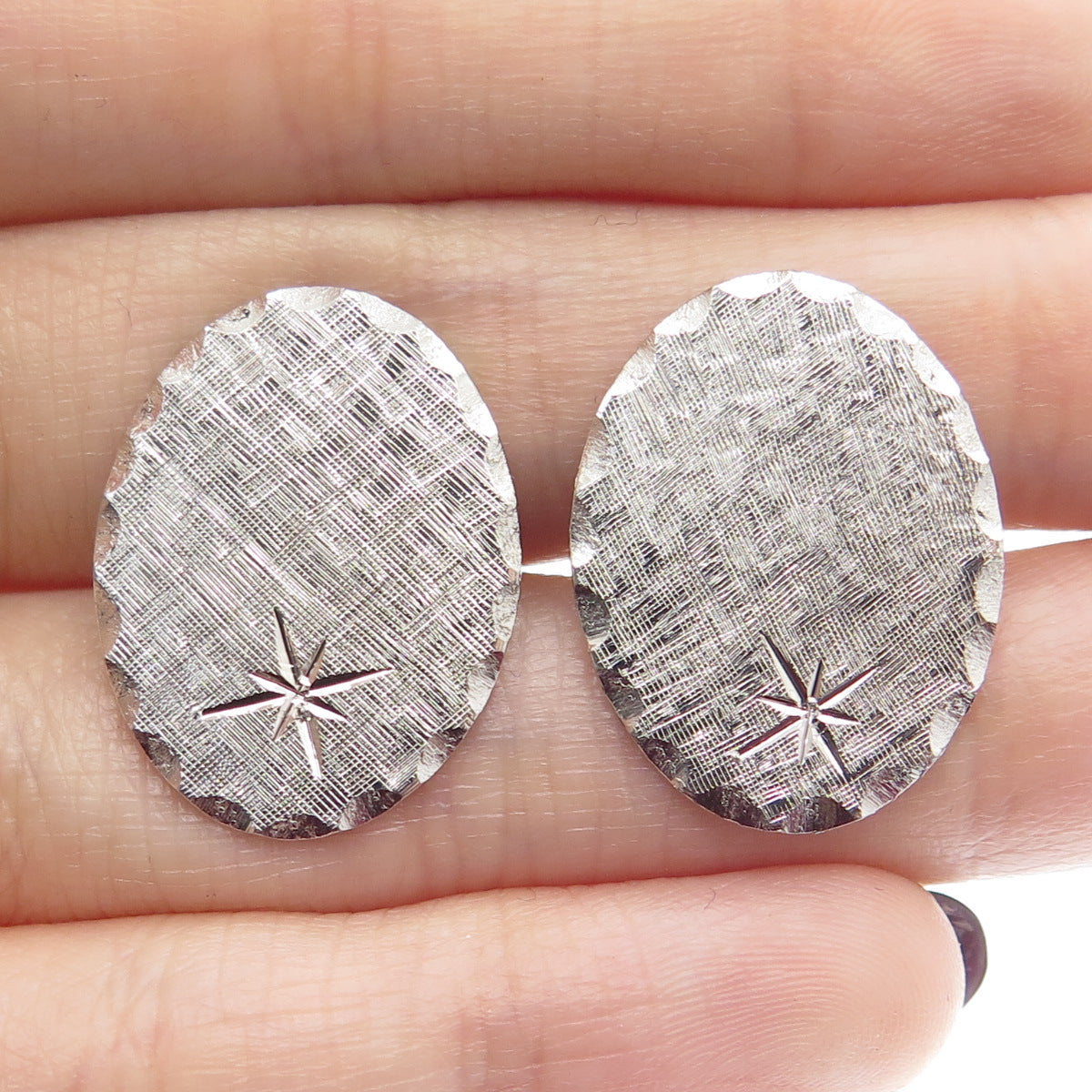 925 Sterling Silver Antique Art Deco Textured Oval Cufflinks