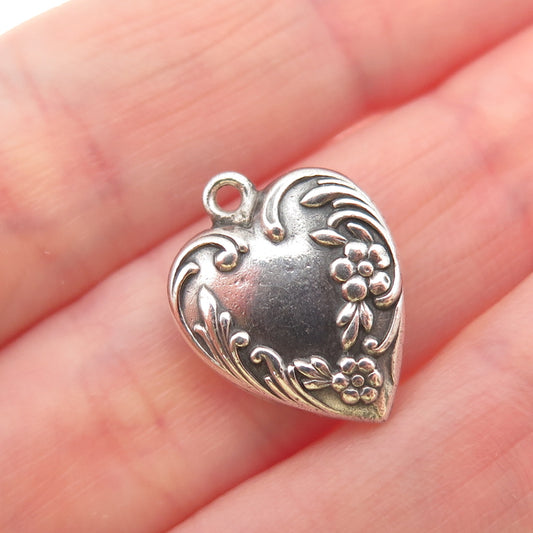 925 Sterling Antique Art Deco Engraved Floral Heart Chatelaine Mini Pendant