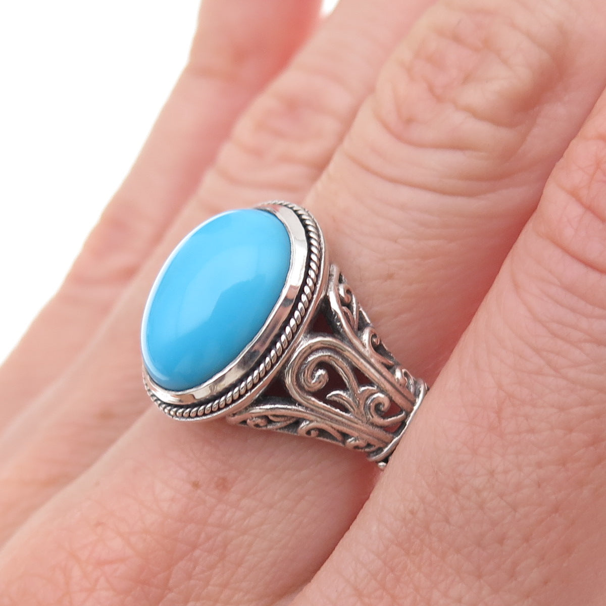 Samuel Benham 925 Sterling Silver Vintage Real Turquoise Oxidized Ring Size 9.25