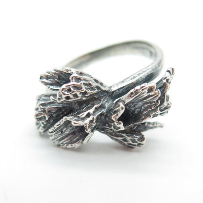 950 Silver Vintage Flower Modernist Oxidized Ring Size 5.75