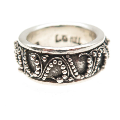 Lois Hill 925 Sterling Silver Vintage Granulated Scroll Band Ring Size 7.75
