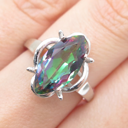 925 Sterling Silver Real Marquis-Cut Mystic Topaz Gemstone Ring Size 7.25