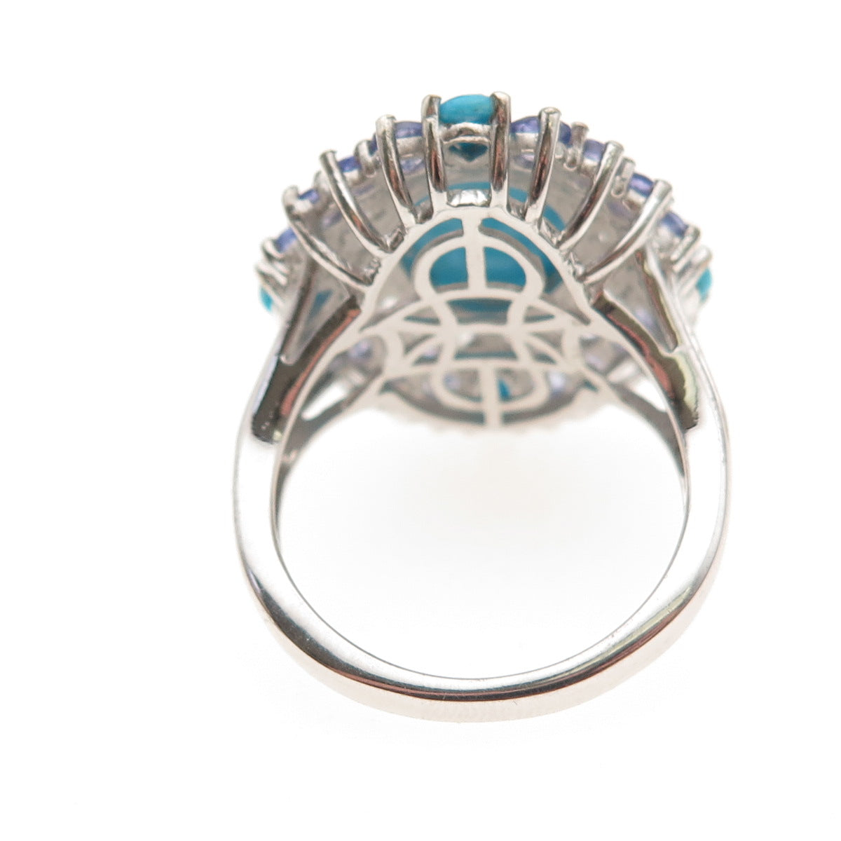 Chuck Clemency 925 Sterling Silver Real Turquoise Tanzanite Topaz Ring Size 8.25
