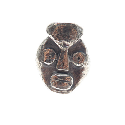 925 Sterling Silver Vintage African Tribal Mask Oxidized Ring Size 7.5