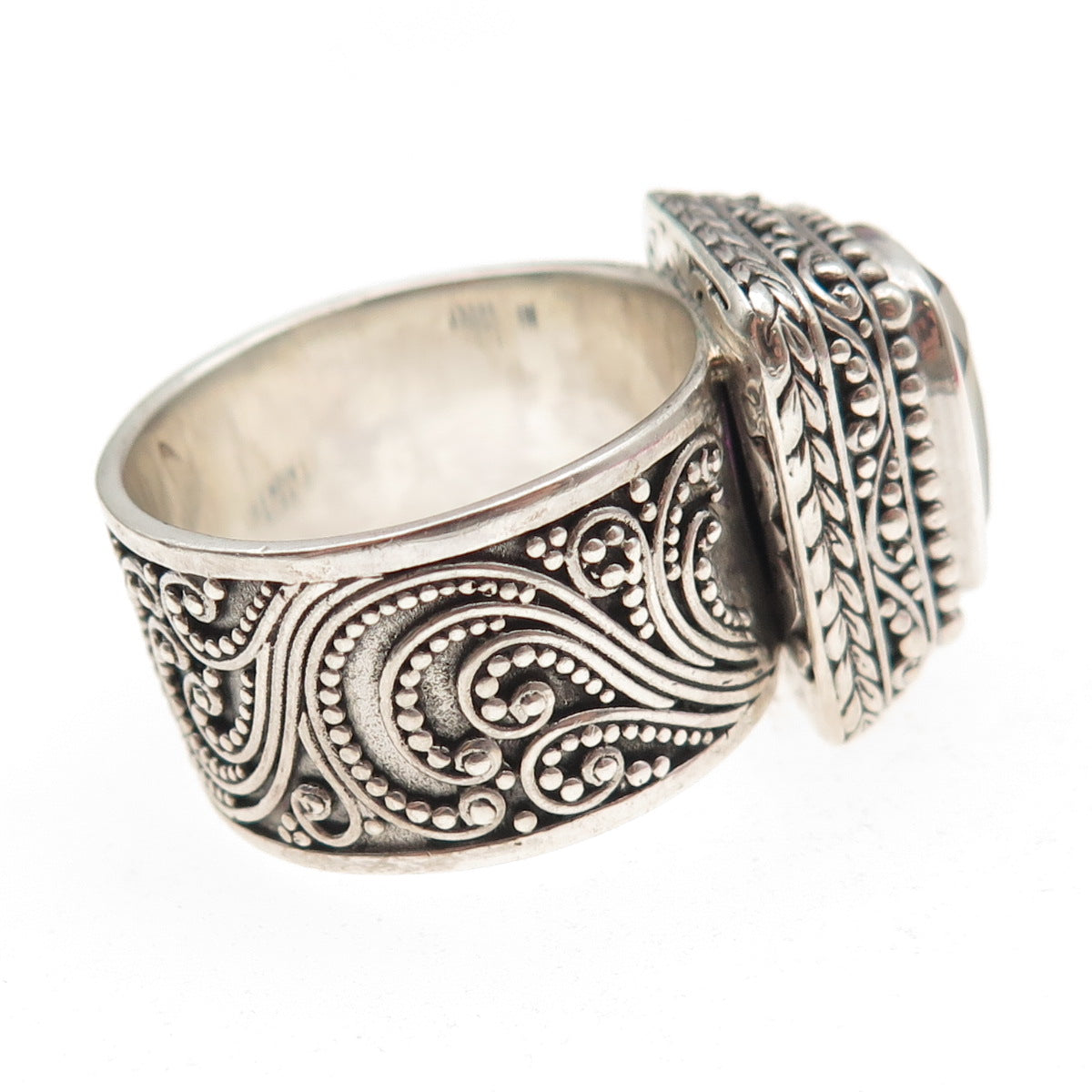 Sarda 925 Sterling Silver Vintage Real Mystic Quartz Oxidized Ring Size 12.25