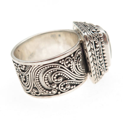 Sarda 925 Sterling Silver Vintage Real Mystic Quartz Oxidized Ring Size 12.25