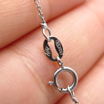 925 Sterling Silver Italy SUN White Diamond Cross Rolo Chain Necklace 16"