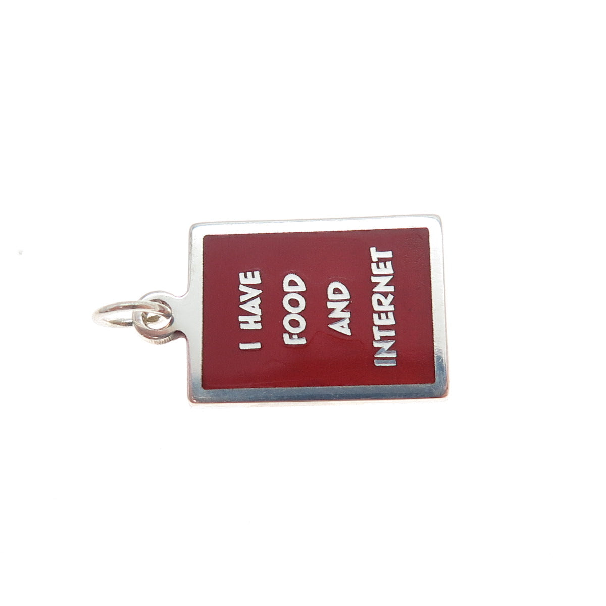 925 Sterling Silver Red Enamel I Have Food & Internet Minimalist Charm Pendant