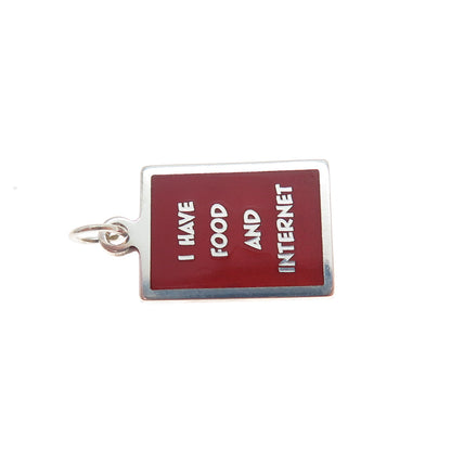 925 Sterling Silver Red Enamel I Have Food & Internet Minimalist Charm Pendant