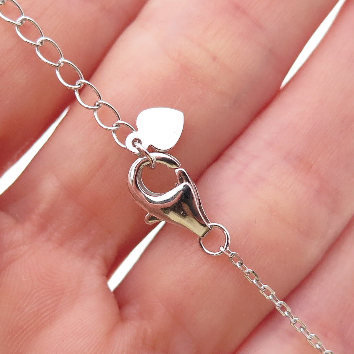925 Sterling Silver 2-Tone Pink & White C Z Teardrop Cable Chain Necklace 16-18"