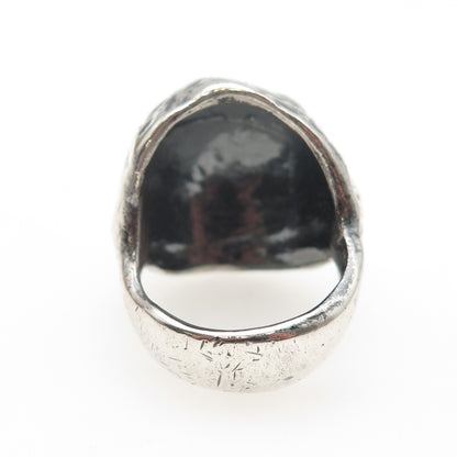925 Sterling Silver Vintage Modernist Hammered Dome Oxidized Ring Size 7