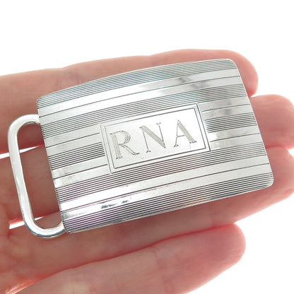 CHARLES THOMAE 925 Sterling Silver Vintage Engraved RNA Monogram Belt Buckle