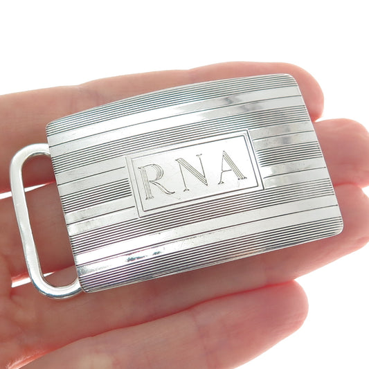 CHARLES THOMAE 925 Sterling Silver Vintage Engraved RNA Monogram Belt Buckle