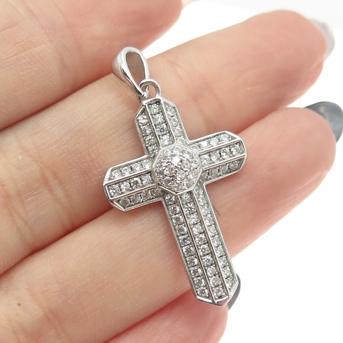 925 Sterling Silver Pave C Z Cross Pendant