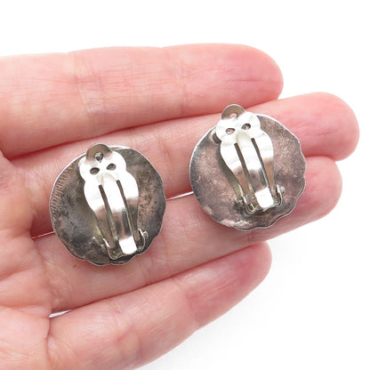 925 Sterling Silver Vintage Modernist Seashell Oxidized Clip On Earrings