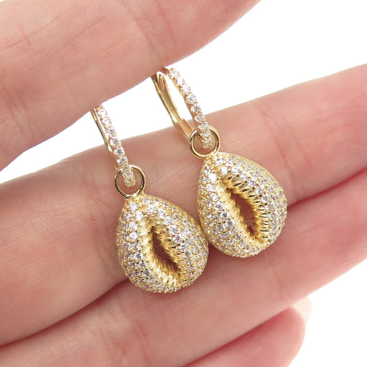 925 Sterling Silver Gold Plated Round-Cut C Z Coffee Bean Dangling Earrings