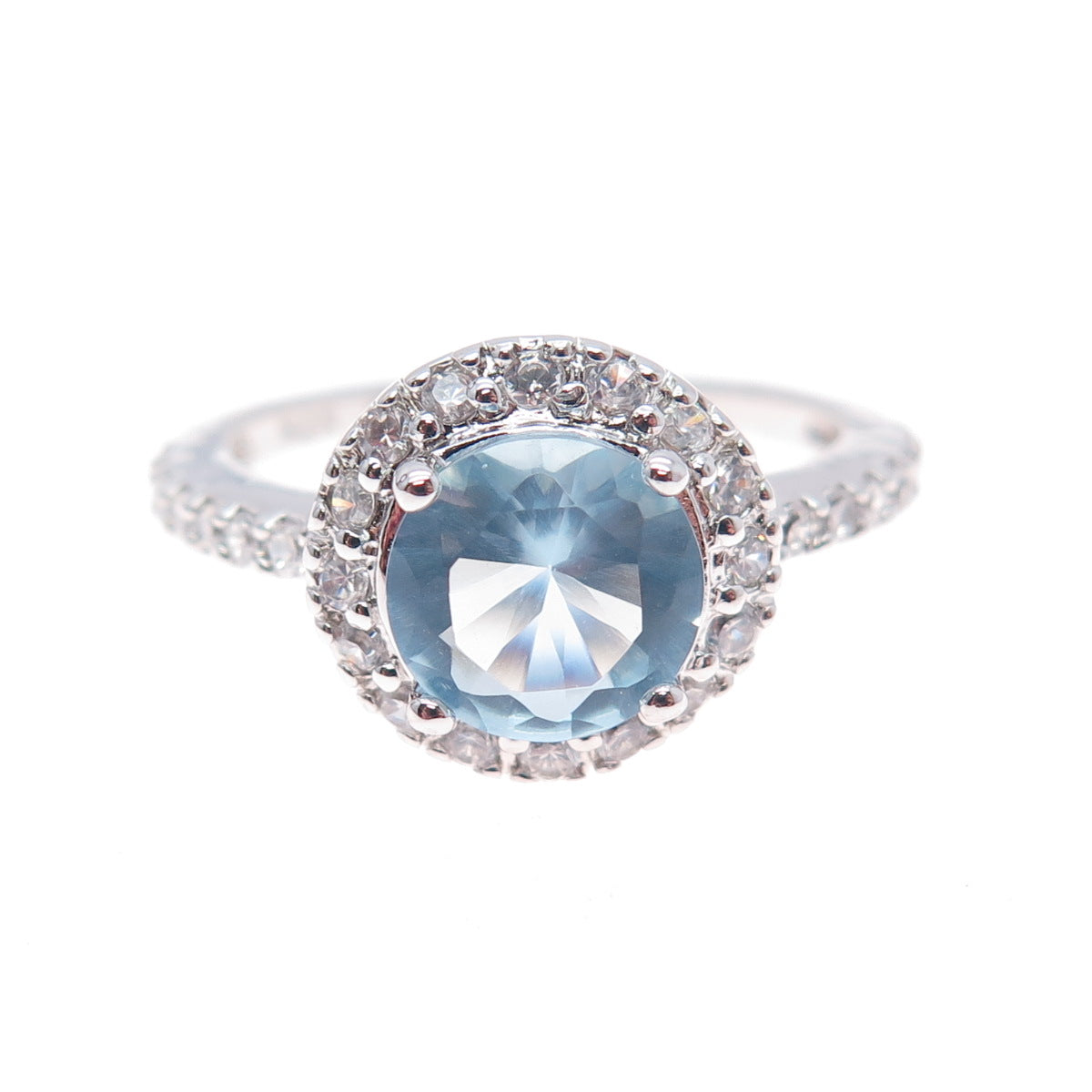 925 Sterling Silver Round-Cut Blue & White C Z Ring Size 9.25